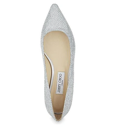 Shop Jimmy Choo Romy Glitter Leather Flats In Silver