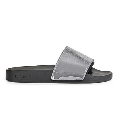 Shop Ivy Park Embossed Logo Sliders In Gunmetal