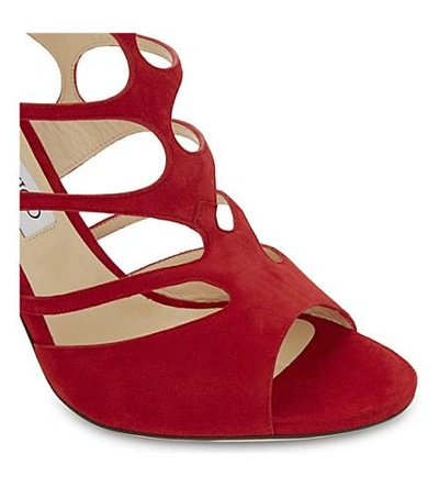 Shop Jimmy Choo Ren 100 Suede Heeled Sandals In Red