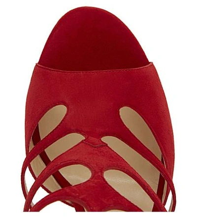 Shop Jimmy Choo Ren 100 Suede Heeled Sandals In Red