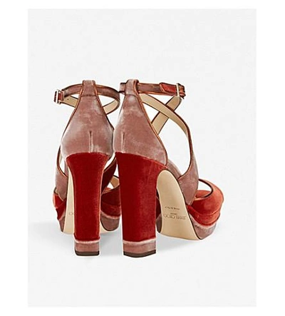 Shop Jimmy Choo April 120 Suede Heeled Sandals In Ballet Pink/fire