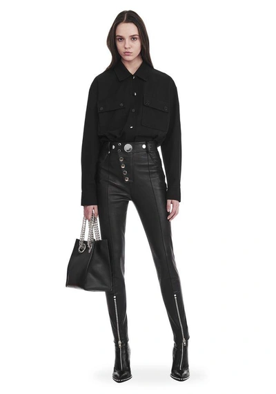 Shop Alexander Wang Military Shirt With Leather Fringe In Black