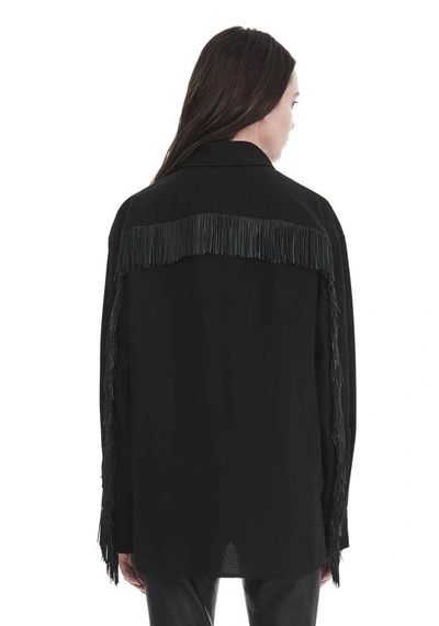 Shop Alexander Wang Military Shirt With Leather Fringe In Black