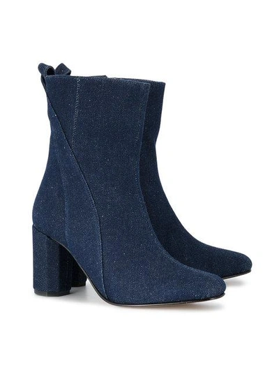 Shop Ganni Denim Joan 75 Mid Calf Boots - Blue