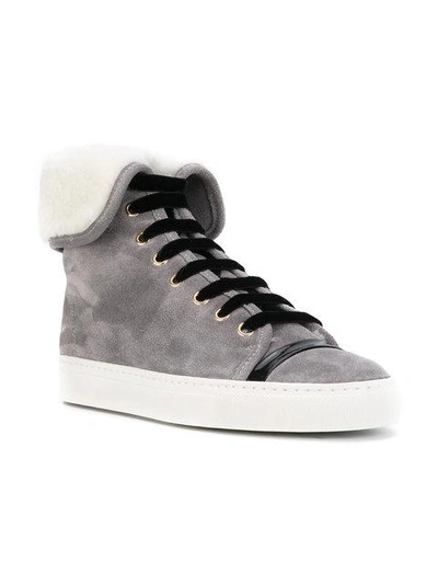 Shop Lanvin Shearling Hi-top Sneakers - Grey