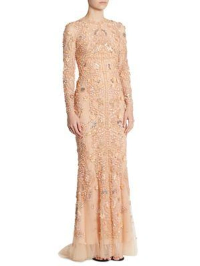 Zuhair Murad Embroidered Silk Tulle Gown In Cameo Rose