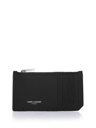 Shop Saint Laurent Fragments Leather Zip Card Case In Rouge