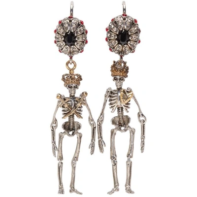 Shop Alexander Mcqueen Silver Queen & King Skeleton Earrings