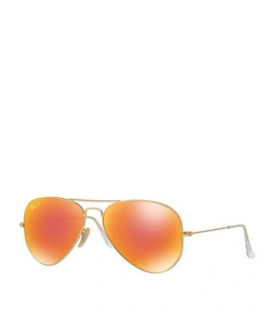 Shop Ray Ban Aviator Sunglasses In Gold