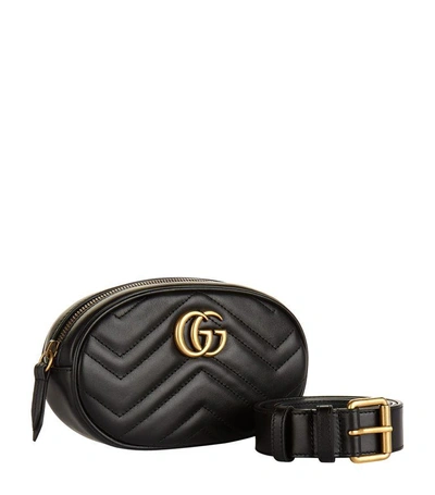 Shop Gucci Marmont Chevron Belt Bag In Black