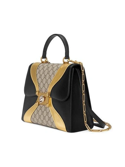 Shop Gucci Black Gold Osiride Gg Supreme Leather Tote Bag In 8754 Or