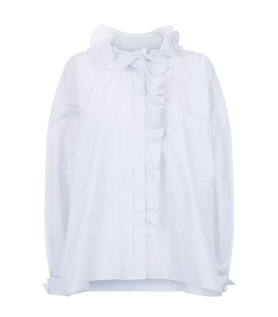 Shop Faith Connexion Ruffle Front Striped Cotton Shirt In White