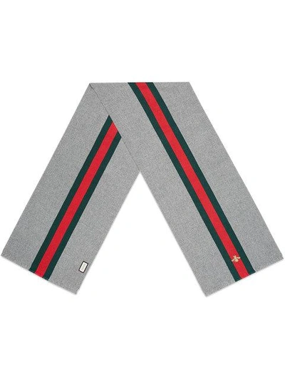 Shop Gucci Wool Cashmere Scarf With Web In Grey