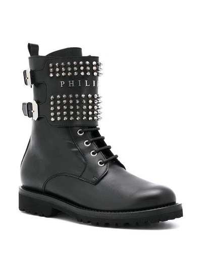 Shop Philipp Plein Studded Buckle Boots In Black