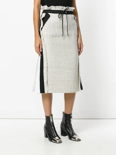 Shop Sacai Tweed Pencil Skirt - Neutrals