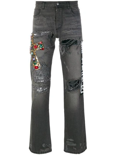 Shop Faith Connexion Jeans Mit Floraler Stickerei In Grey