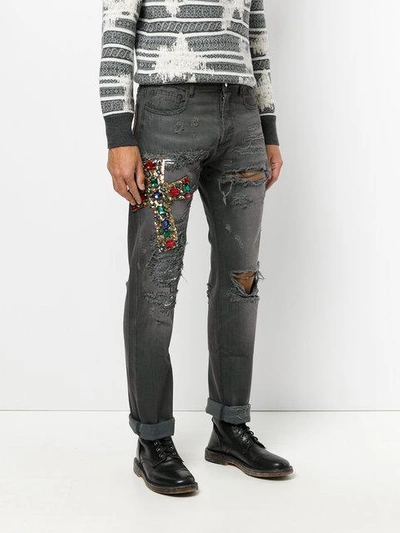 Shop Faith Connexion Jeans Mit Floraler Stickerei In Grey