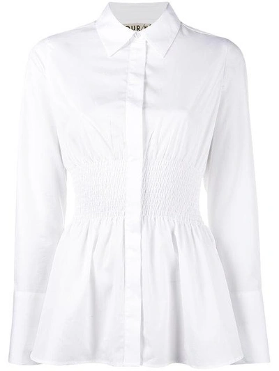 Shop Jour/né Smocked Waist Peplum Shirt  In White