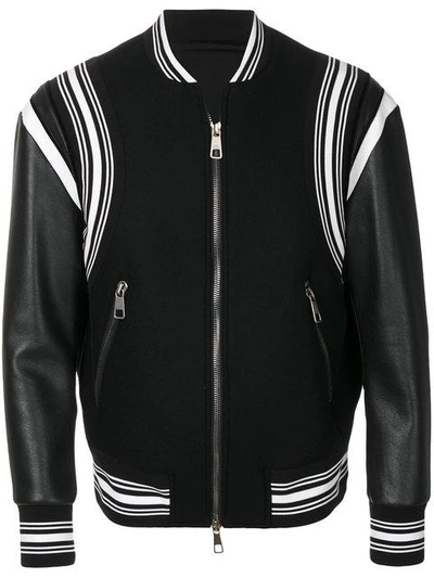 Shop Neil Barrett Striped Leather Bomber Jacket