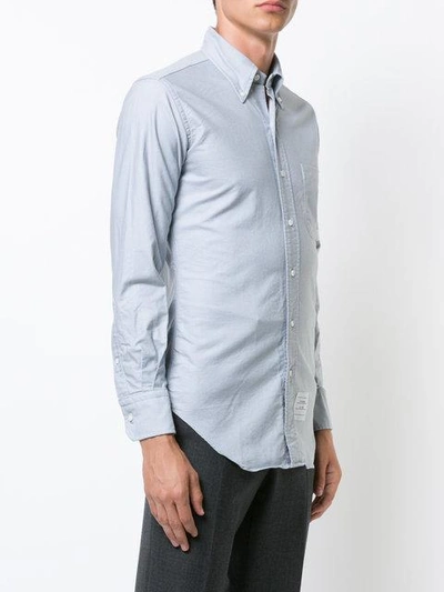 Shop Thom Browne Long Sleeve Button Down With Woven 4-bar In Medium Grey Oxford