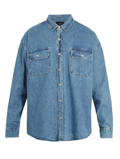 Fear Of God Fifth Collection Oversized Denim Shirt In Mid Blue