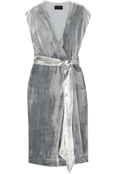 Jcrew Frida Velvet Wrap Dress In Silver