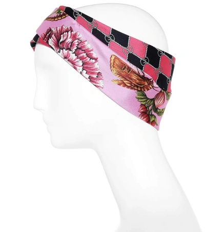 Shop Gucci Printed Silk Headband In Pink