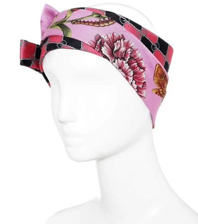 Shop Gucci Printed Silk Headband In Pink