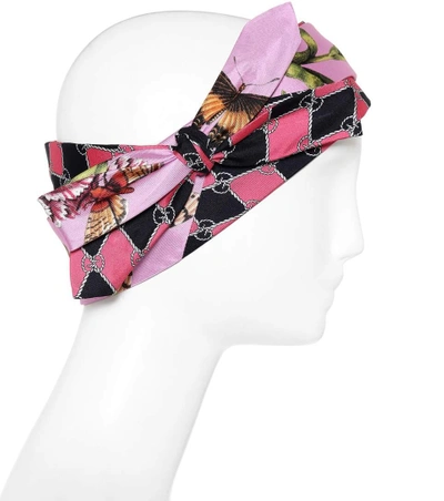 Shop Gucci Printed Silk Headband In Pink