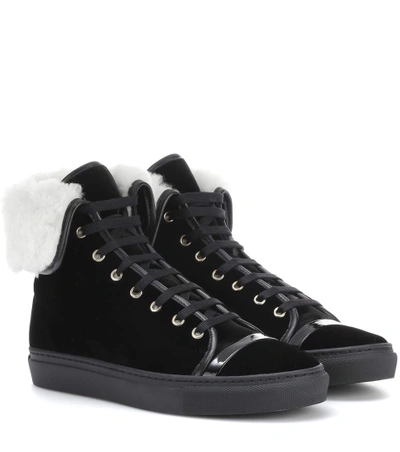 Shop Lanvin Velvet High-top Sneakers In Black