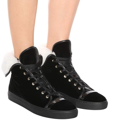 Shop Lanvin Velvet High-top Sneakers In Black