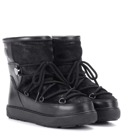 Shop Moncler New Fanny Leather And Calf Hair Boots