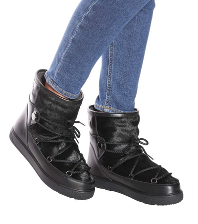 Shop Moncler New Fanny Leather And Calf Hair Boots