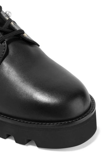 Shop Altuzarra Faux Pearl-embellished Canvas-trimmed Leather Ankle Boots In Black