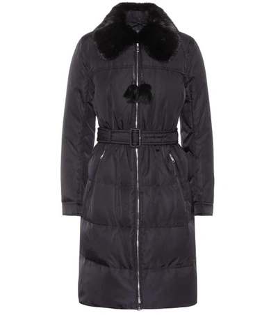 Shop Prada Fur-trimmed Coat In Black
