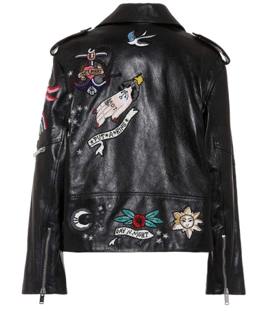 Shop Valentino Beaded Leather Jacket In Black
