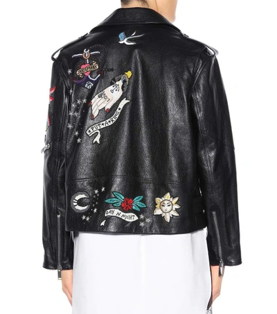 Shop Valentino Beaded Leather Jacket In Black
