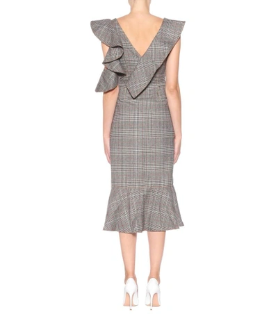 Shop Self-portrait O-ring Wrap Plaid Dress In Grey Red