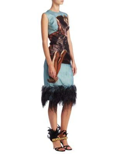 Shop Prada Poster Girl Mikado Sheath Dress In Turquoise