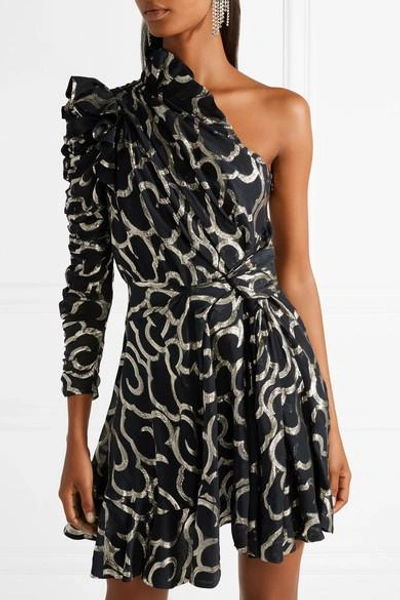Shop Isabel Marant Clary One-shoulder Metallic Devoré-chiffon Mini Dress