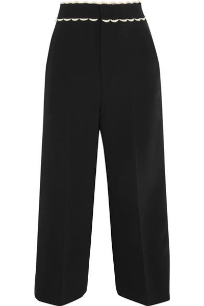Shop Red Valentino Cropped Crepe Wide-leg Pants In Black