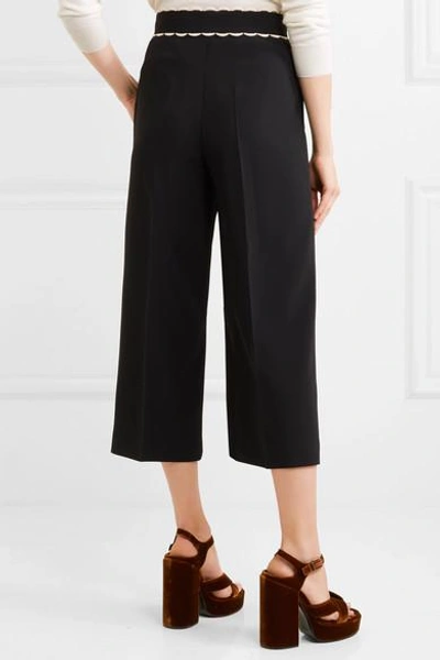 Shop Red Valentino Cropped Crepe Wide-leg Pants In Black