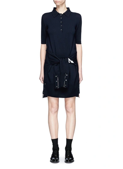 Shop Thom Browne Mock Sleeve Waist Knit Polo Dress