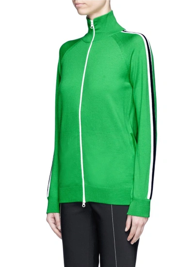 Shop Stella Mccartney Stripe Sleeve Virgin Wool Knit Track Jacket