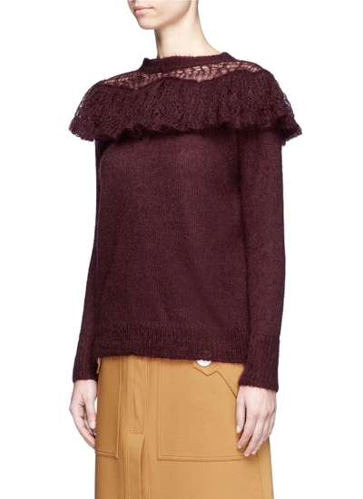 Shop Stella Mccartney Crochet Ruffle Trim Brushed Mohair Blend Sweater