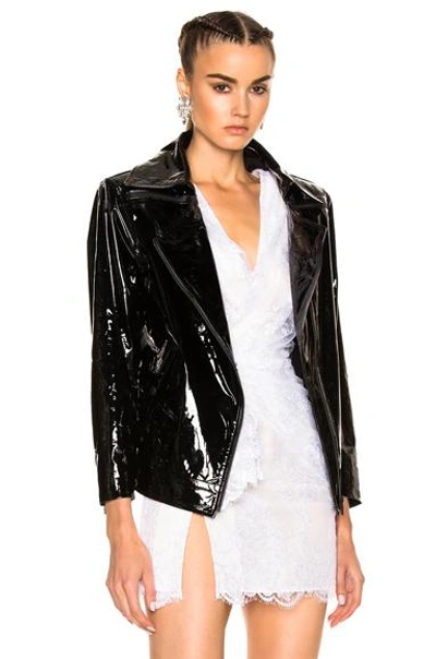 Shop Zeynep Arcay Patent Leather Oversized Biker Jacket In Black