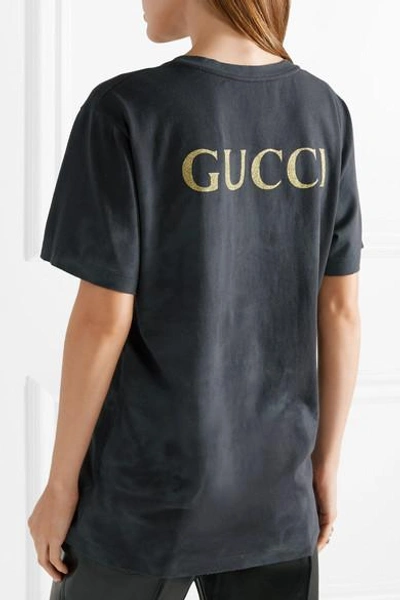 Shop Gucci Printed Tie-dyed Cotton-jersey T-shirt In Charcoal