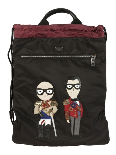 Shop Dolce & Gabbana Designer Patch Backpack In Black-bordeaux
