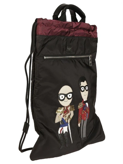 Shop Dolce & Gabbana Designer Patch Backpack In Black-bordeaux