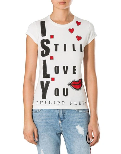 Shop Philipp Plein T-shirt Round Neck Ss "longacre Theatre" In White